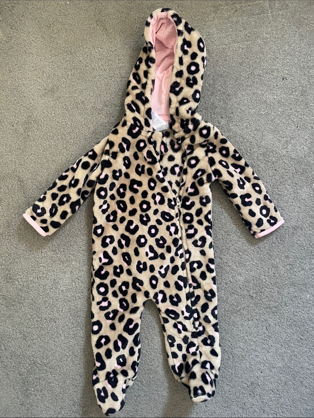 NEW Leopard Print Hooded Baby One-Piece with Pink Accents